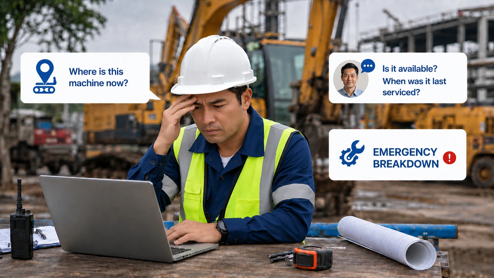 Equipment rental technician tracking asset movement across customer sites