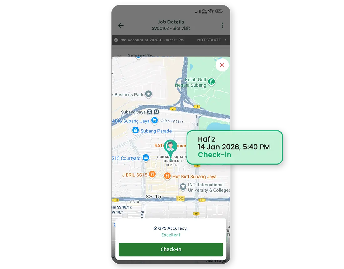 Step 2 Team checks in, with location & time verified